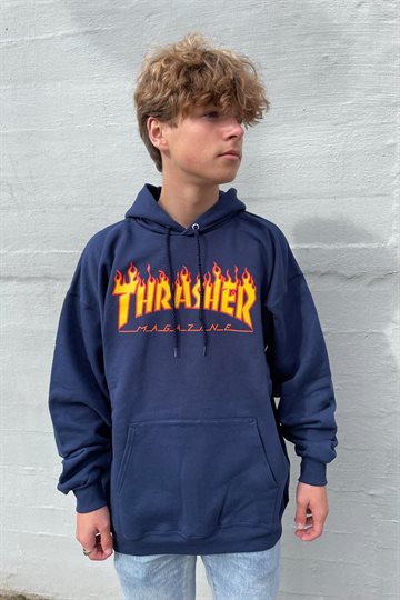 Thrasher Hoodie - Flame - Marinblå